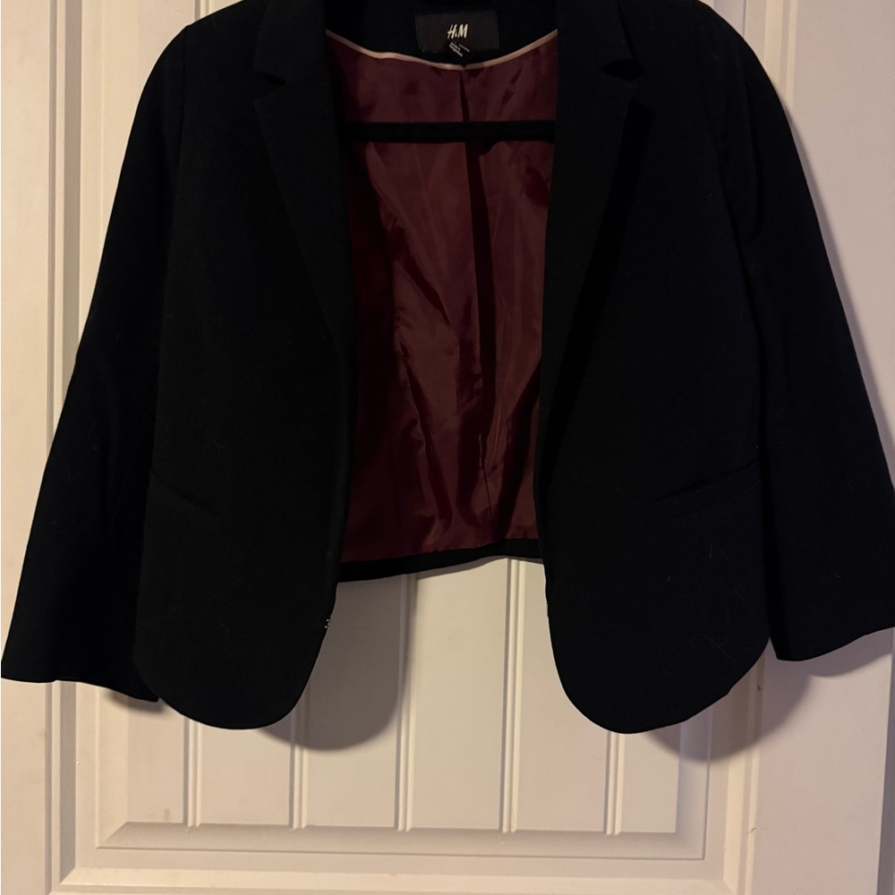 H&M Cropped Black Blazer with Burgundy Lining
